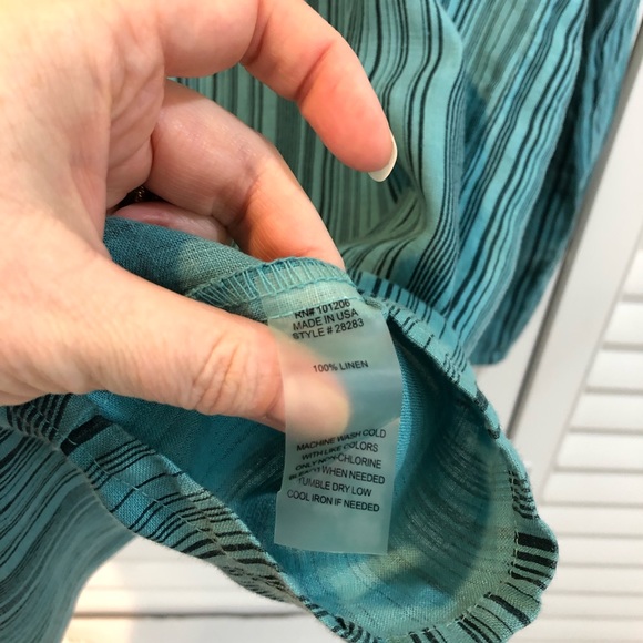 Soft Surroundings Teal Linen Striped Tunic - Picture 5 of 9